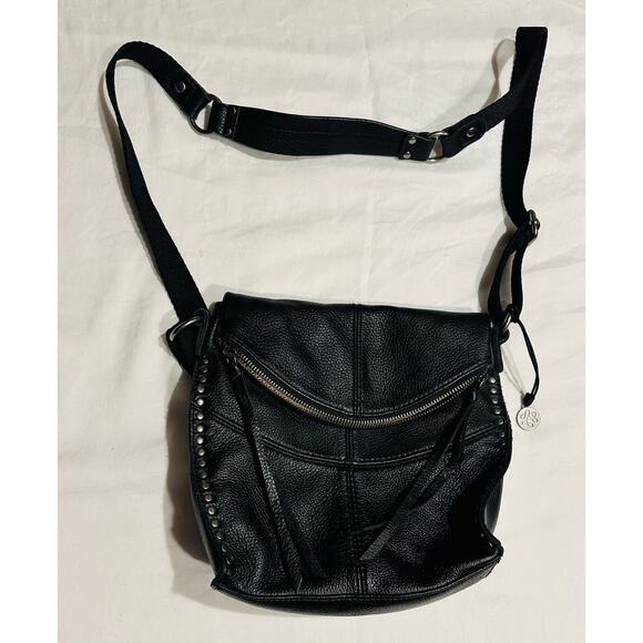 The SAK Silverlake Black Pebble Leather Studded Fringe Crossbody Shoulder Bag - Picture 1 of 13